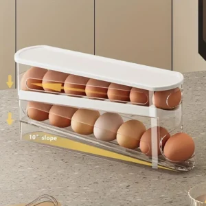 Rolling egg storage box, refrigerator side door storage rack, kitchen fresh-keeping box, egg box